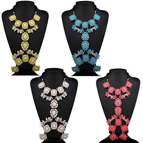 XY Fancy Multi Layer Flower Chains Allloy Resin Elegant Flower Women Back Sexy Body Chains Summer Dress Necklaces