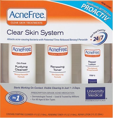 AcneFree Clear Skin System, 3-Step Kit (Purifying Cleanser, Renewing Toner, Repair Lotion)