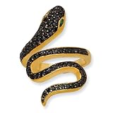 Gold-plated Sterling Silver Satin Blk CZ/Sim. Emerald Snake Ring