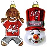 NFL Tampa Bay Buccaneers Blown Glass Gingerbread Man & Top Hat Snowman Ornament 2-Pack