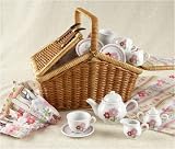 Deluxe Childrens Porcelain Tea Set in Wicker Basket