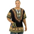 King-Sized Traditional Print Unisex Dashiki Top - 5 Sizes up to a 74 Inch Chest - Available in Several Colors