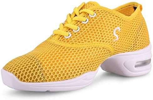 WULAODA Women'S Lightweight Soft Sole Mesh Lace-Up Dance Sneaker Yellow6 B(M) Us