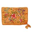 Silky Embroidered Brocade Jewelry Travel Organizer Roll Pouch - Ember Orange