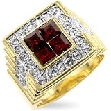 Square CZ Ruby Diamond 14k Gold over Sterling Silver Men's Ring