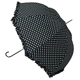 Black Polka Dot Ladies Parasol/Umbrella with Ruffles