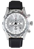Burgmeister San Marino BM138-182 Herren Automatik Uhr silbernes Zifferblatt drehbare Lünette Datum/Tag/Monat/24h schwarzes Lederarmband