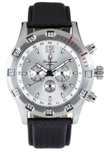 Burgmeister San Marino BM138182 Herren Automatik Uhr silbernes Zifferblatt drehbare Lünette Datum/Tag/Monat/24h schwarzes Lederarmband