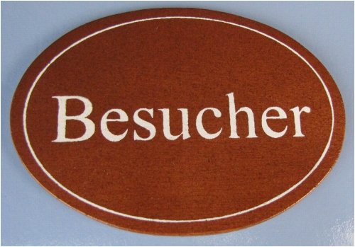 Ovales Holz - Türschild Besucher 7 x 10 cm dunkles Holz