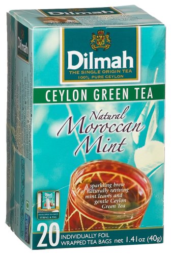 Dilmah Ceylon Green Tea, Natural Moroccan Mint, 20-Count Individually Foil Wrapped Teabags... by Dilmah