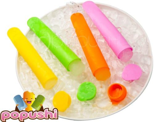 POPUSHI Ice Pop Molds - New Exclusive Bright 2013 Colors - Set of 4 Finest Silicone Popsicle Mold - FDA Approved & BPA Free For The Kids To Create Frozen Fruit Smoothie Ice Cream Pops - Flexible Soft & Mess Free "Push-Up" Design Enables You To Make Your Own Colorful Snacks - Be More Than Satisfied - Comes With a LIFETIME GUARANTEE