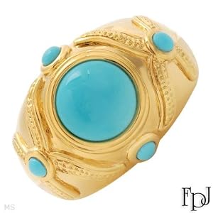 FPJ Irresistible Brand New High quality Ring With 2.56ctw Genuine Turquoises Beautifully Crafted in 14K Yellow Gold. Total item weight 6.0g - Certificate Available. Size 6