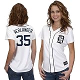 MLB Women's Detroit Tigers Justin Verlander White Home Short Sleeve 5 Button Synthetic Replica Baseball Jersey  (White, XX-Large)