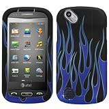 Black Blue Flame Rubber Coating Hard Case Cover Faceplate for Pantech Laser P9050 (AT&T) + Dragoncell Screen Protector Film