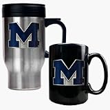 Michigan Wolverines Stainless Steel Travel Mug and Black Ceramic Mug Set