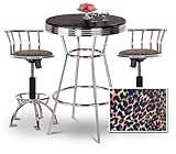 Chrome Bar Table & 2 Chrome Adjustable 24"-29" Leopard Cheetah Animal Print ....