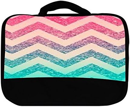 School Lunch Bag for Girls, Pastel Pink and Teal Chevron