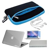 Premium Skque Clear Hard Plastic Crystal Case + 13.3 Inch Series LCD Screen Protector + White Headset Earphone + Clear Anti Dust Plug Cover for Laptop Notebook + 13.3inch Laptop Glove Case Blue(Outside Black,Inner Blue,zipper Blue) for Apple MacBook Air 13.3
