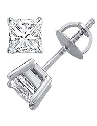 0.60 Carat (ctw) 14K White Gold Princess Diamond Ladies Stud Earrings
