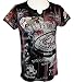 Cactus Bay Apparel Rhinestone Accented, Attractively Printed, Short Sleeve Notch Neck, Black Cotton Woman's Fashion Top - Las Vegas Roulette