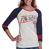 MLB Minnesota Twins Ladies Onside Kick Long Sleeve T-Shirt - White/Navy Blue (Large)