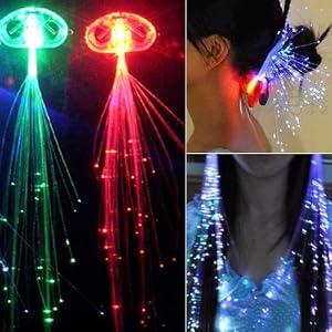 chinkyboo 2x SHINING LED LIGHT UP HAIR EXTENSIONS GIRLS STOCKING FILLER CLIP PONY TAIL FIBRE OPTIC