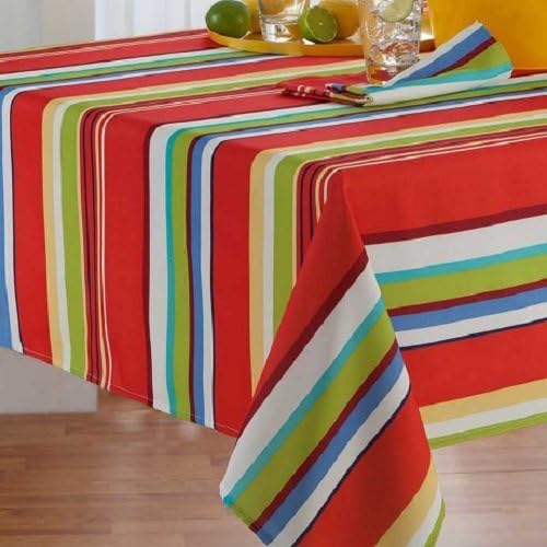 io-L70rz Table Trends Summer Fun Cabana Stripe Umbrella Hole &amp; Zipper 70" Round Tablecloth Indoor Outdoor Spill-Proof