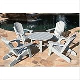 IMAGE OF VIFAH V1092SET3-W Outdoor 5-Piece Adirondack Conversation Dining Set with Table and 4 Folding Chairs, White