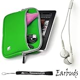 Green - Gray Trim Slim Protective Soft Neoprene Cover Carrying Case Sleeve with Extra Pocket // Fits Anywhere// For Amazon Kindle Fire Full Color 7