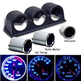 Eautolight Universal Smoke 7 Color Gauges Vaccum + Oil Temperature + Volt Meter + Triple Dash Pod Mounting Cup for Honda Infiniti Lexus Mazda Nissan Mitsubishi Subaru