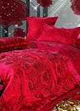 4-pc Comfortable Red Imitated Silk Duvet Cover Bedding Set - King Size