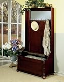 Entryway Hall Tree Coat Hanger with Storage Bench in Heirloom Cherry Finish