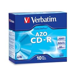 Verbatim 94760 700 MB 52x DataLifePlus Branded Recordable Disc CD-R, 10-Disc Slim Case