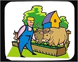 Decorated Mouse Pad with man, watches, body, individuals, feeding, individual, cows, cow, past, humans, farming, walks, row, person, human, Farmer, persons, them, eat, people, livestock, farm