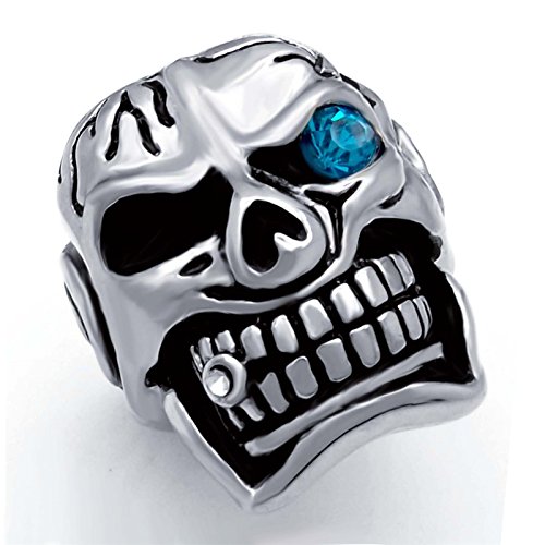 Elfasio Men's Huge Silver Skull Blue Eye Cigar CZ Stainless Steel Biker Ring(Size 11)