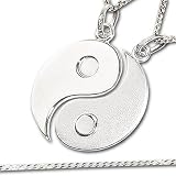 CLEVER SCHMUCK Silberner Partneranhänger Yin Yang matt glanz ECHT SILBER 925 mit 2 Ketten Panzer je 45 cm (FB)