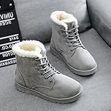 YH Women's Winter Warm Snow Boots Lace up Short Ankle Boots Grey 40