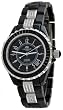 Oniss #ON8890-L Women's Stainless Steel Trim Baguette Crystal Black Ceramic Watch