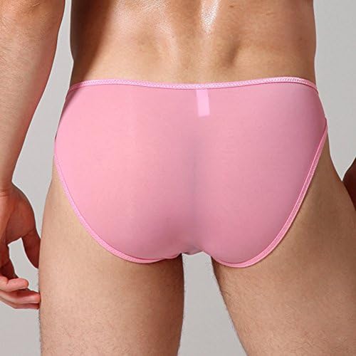 Your Gallery Men's Sexy See Through Soft Nylon Underwear Micro Hip Brief Large Pink