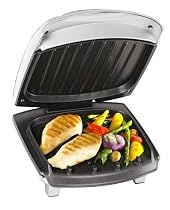 George Foreman 13627 Baby Grill Silver with sloped grill design and bun warmer - cooks up to 2 portions