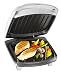 George Foreman 13627 Baby Grill Silver with sloped grill design and bun warmer - cooks up to 2 portions