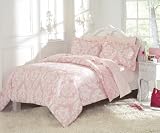 Petal Pink and White Overscale Print Damask Comforter Set