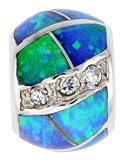 Sterling Silver Barrel Pendant, Inlaid with Lab Opal & CZ stones, 3/8 (9mm)