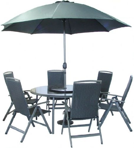 8 Piece Valencia Round Recliner Aluminium Wicker Garden Furniture Set