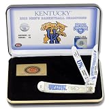 Case Cutlery CAT-KY/WSB 2012 Kentucky National Championship Smooth White Bone Trapper Pocket Knife with Stainless Steel Blades Gift Set