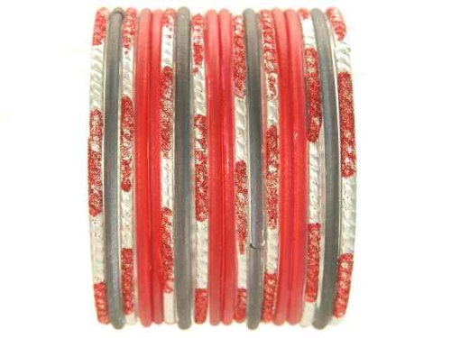 Click here to buy Beachcombers! Ethnic Glass Indian Wedding Bridal Bollywood Bangles Belly Dance Bracelets Set Red.