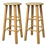 Set of 2 Solid Wood 29"H Kitchen Square Leg Bar Stools