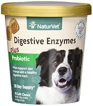 NaturVet Digestive Enzymes Plus Probiotic for Dogs, 70 ct Soft Chews , Made in USA
