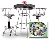 Chrome Bar Table & 2 Chrome Adjustable 24"-29" Jeff Gordon Nascar #24 Fabri ....