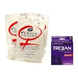 Trojan ULTRA PLEASURE SPERMICIDAL Latex Condoms Lubricated 36 ea and FC Reality Female Condom Non Latex 10 condoms Safe Sex Kit